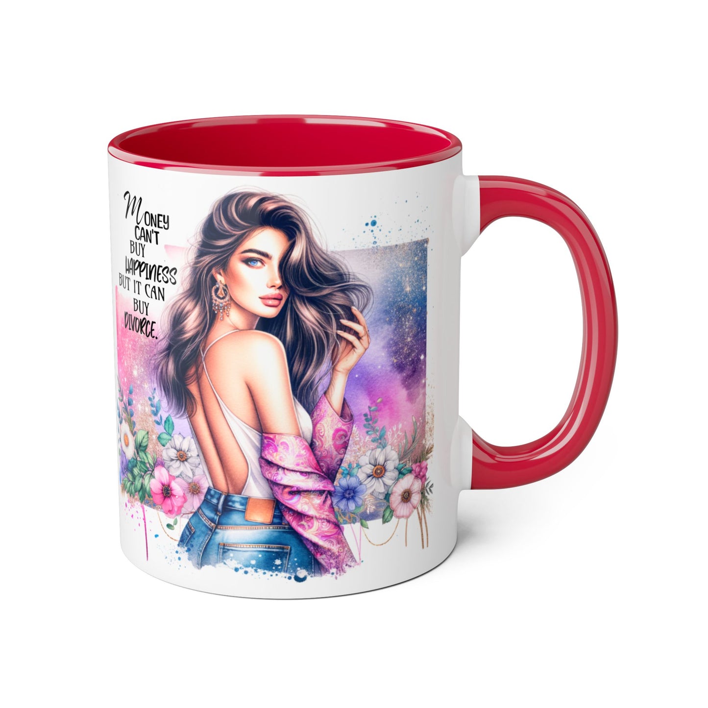 Money Can't Buy Happiness But It Can Buy Divorce Humoristic Empowerment Mug for Self-Love, Coffee Cup, Birthday Gift, Inspirational Decor, Divorce Gift, Floral Design