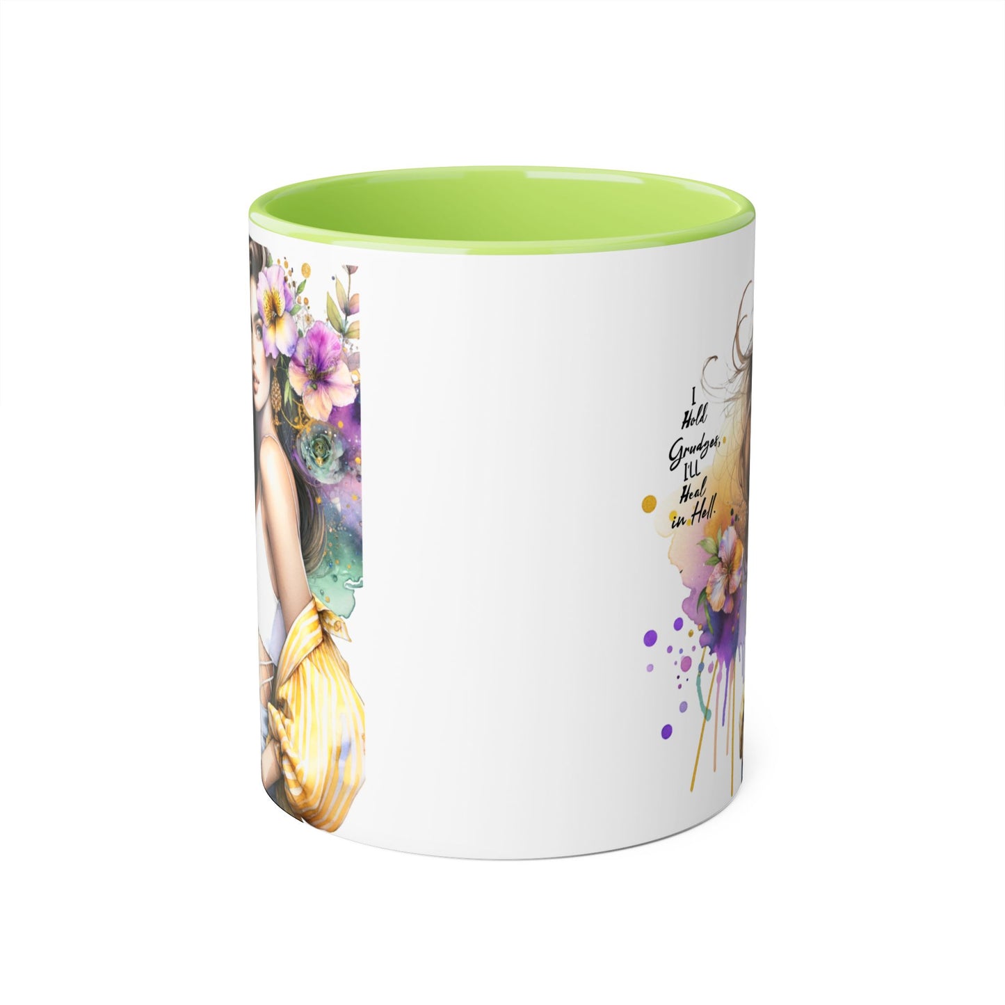 I Hold Grudges, I'll Heal in Hell  Humoristic Elegant Floral Accent Mugs for Coffee Lovers, Inspirational Gift, Home Decor, Unique Art, Perfect for Birthdays, Mother’s Day