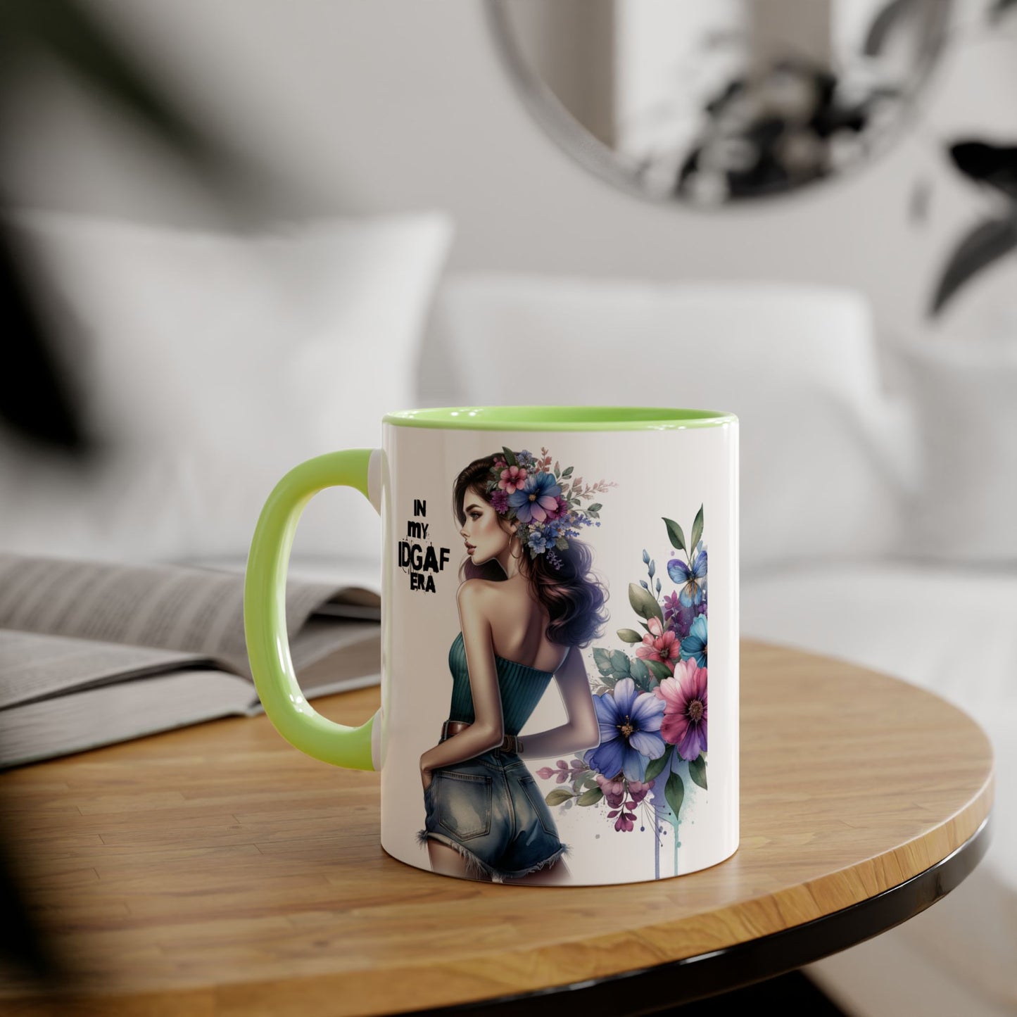 Bold Floral IDGAF Era Mug | Unique Coffee Gift | Retro Vibes | Sassy Tea Cup | Fun Home Decor | Statement Drinkware | 11oz Accent Mug