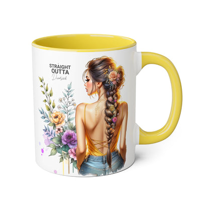 Straight Outta Divorced Humoristic Chic Floral Accent Mug with Elegant Design, Coffee Lover Gift, Home Decor, Mother's Day Present, Artistic Drinkware