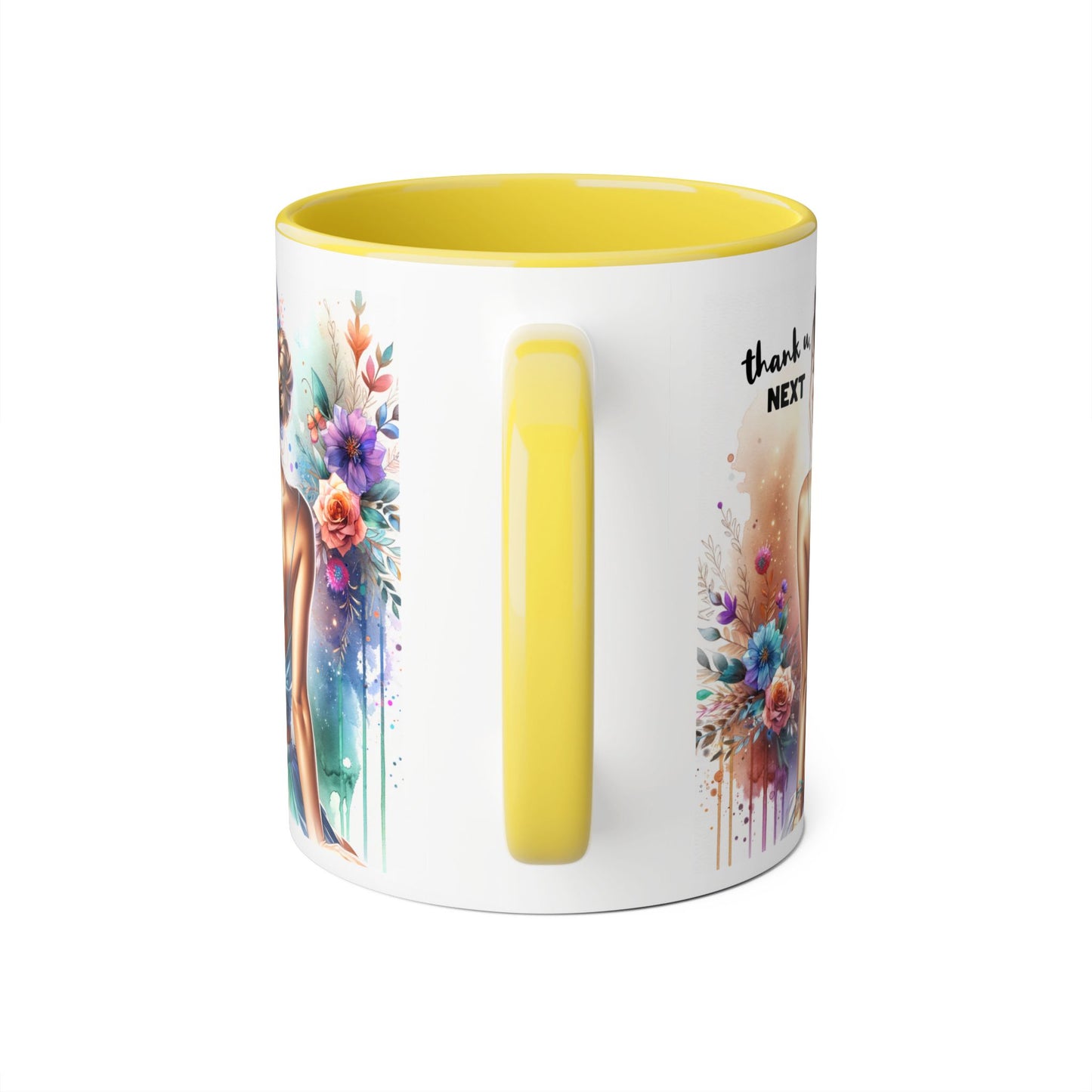 Thank U, Next Colorful Floral Accent Mug, Thank U Next Coffee Cup, Artistic Drinkware for Her, Unique Gift for Women, Motivational Mug, Birthday Gift