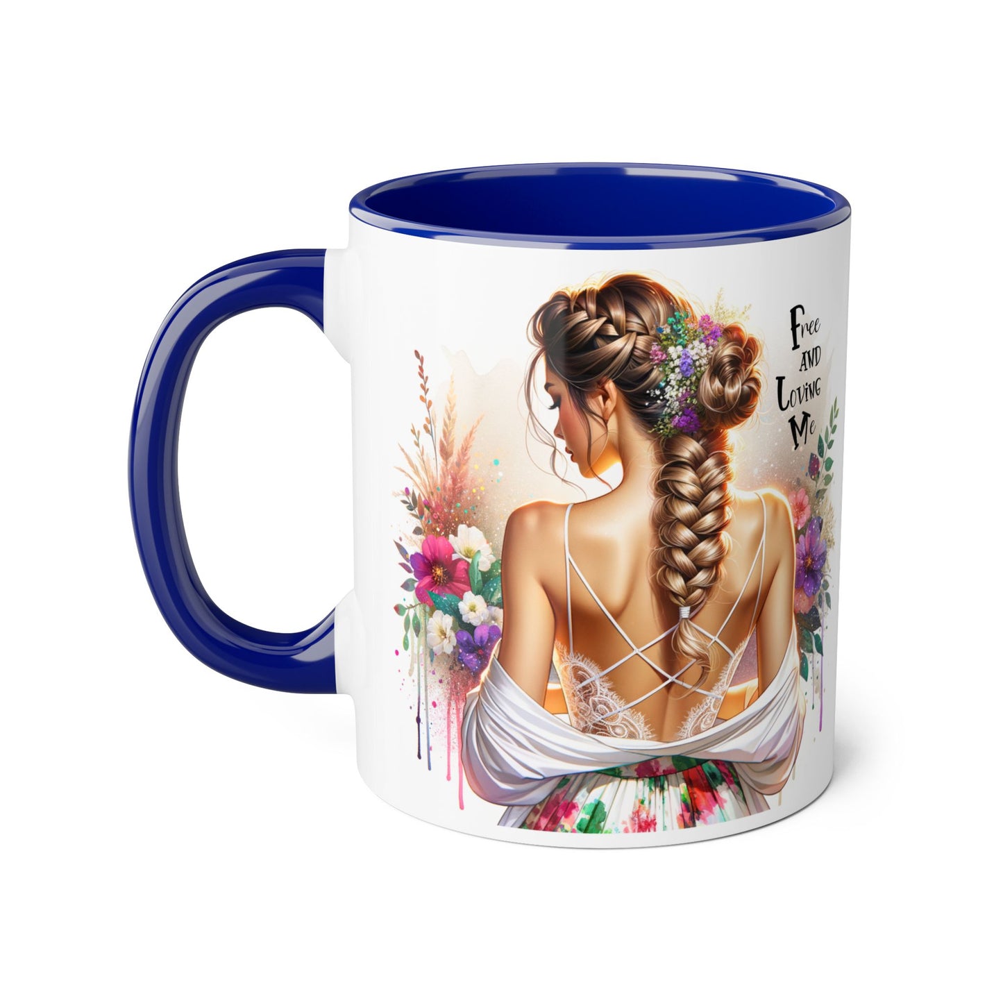 Bohemian Floral Accent Mug, Free and Loving Me Coffee Cup, Gifts for Her, Birthday, Inspirational Drinkware, Home Decor
