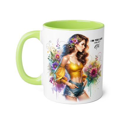 I'm Too Cute For My Ex Colorful Accent Mug with Floral Design, Unique Coffee Cup, Boho Chic Gift, Fun Ex Statement Mug, Artistic Drinking Mug, Cute Ceramic [...]