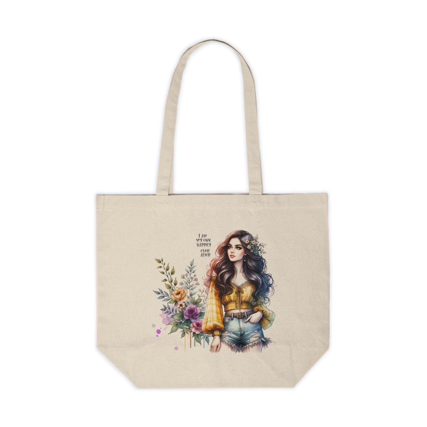 I Am My Own Happily Ever  After Boho Floral Canvas Tote Bag, Eco-Friendly Shopping Bag, Beach Bag, Gift for Her, Summer Tote, Inspirational Quote Tote