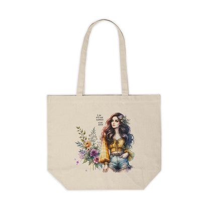 I Am My Own Happily Ever  After Boho Floral Canvas Tote Bag, Eco-Friendly Shopping Bag, Beach Bag, Gift for Her, Summer Tote, Inspirational Quote Tote
