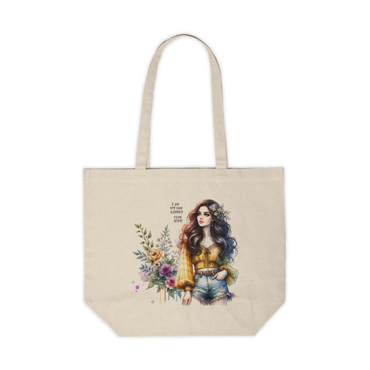 I Am My Own Happily Ever  After Boho Floral Canvas Tote Bag, Eco-Friendly Shopping Bag, Beach Bag, Gift for Her, Summer Tote, Inspirational Quote Tote
