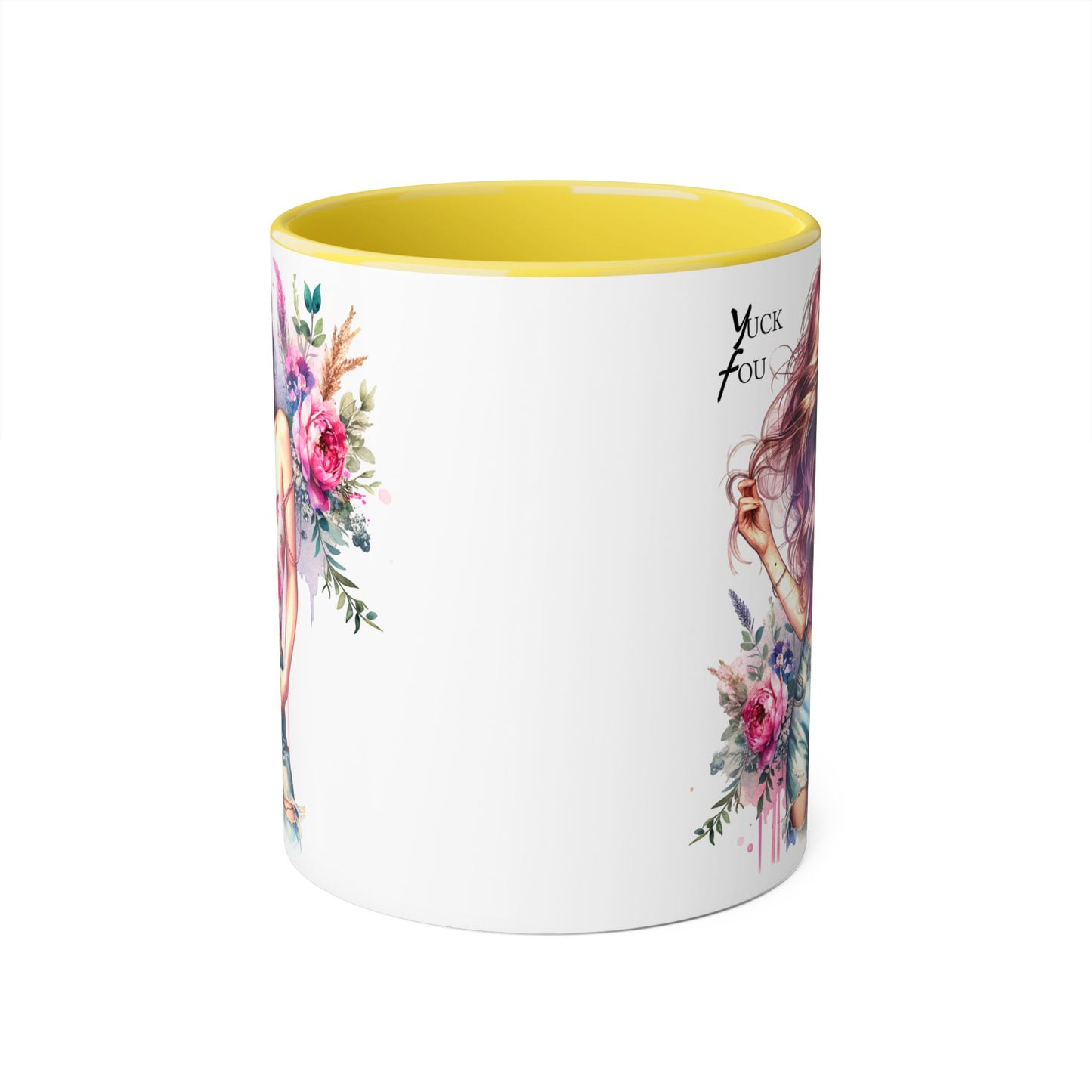 Yuck Fou Stylish Flower Girl Mug, Floral Coffee Cup, Boho Drinkware, Gift for Her, Artful Tea Mug