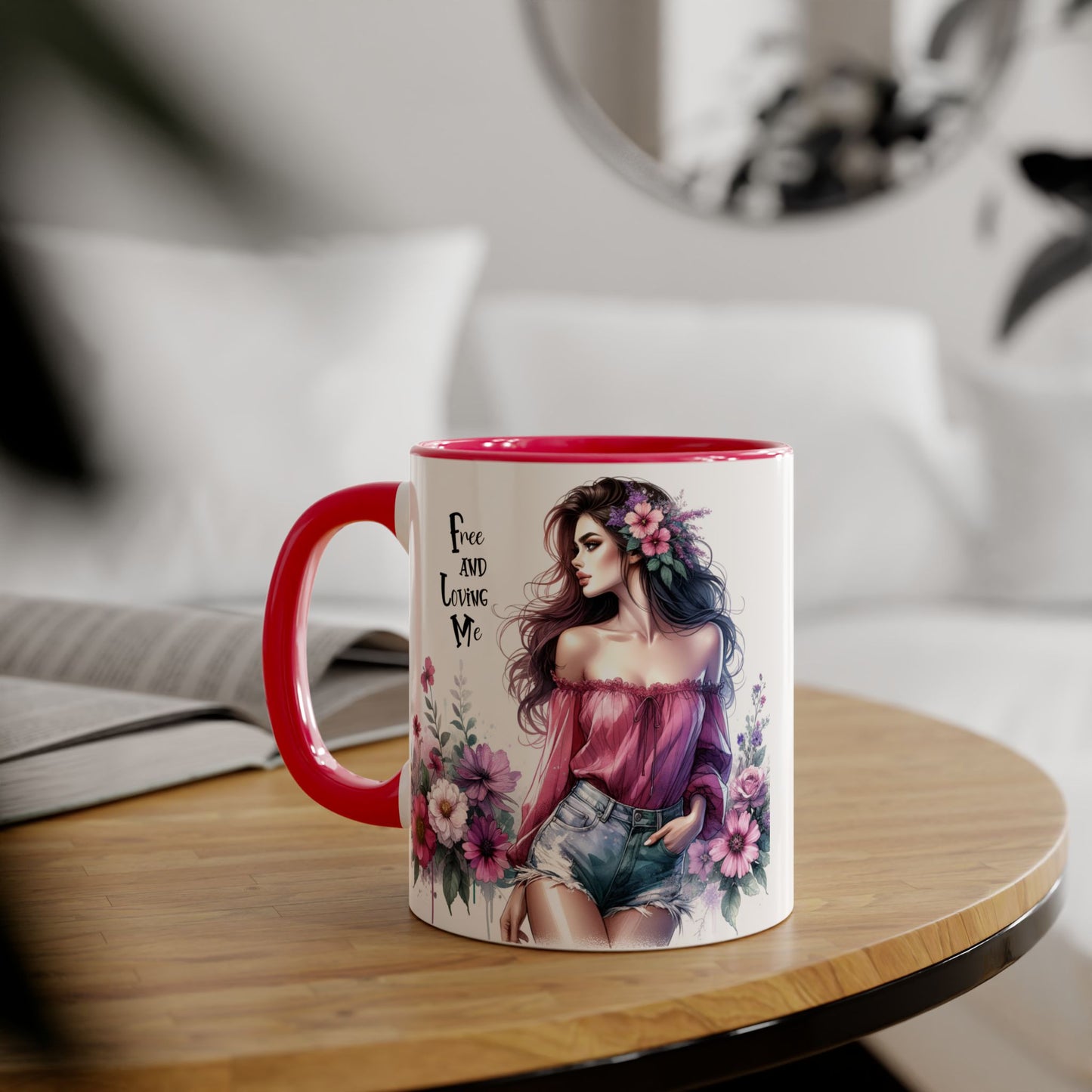 Floral Bohemian Accent Mug - Free and Loving Me Design, Coffee Cup Gift, Mother's Day Present, Home Decor, Art Drinkware