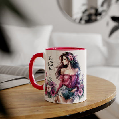 Floral Bohemian Accent Mug - Free and Loving Me Design, Coffee Cup Gift, Mother's Day Present, Home Decor, Art Drinkware