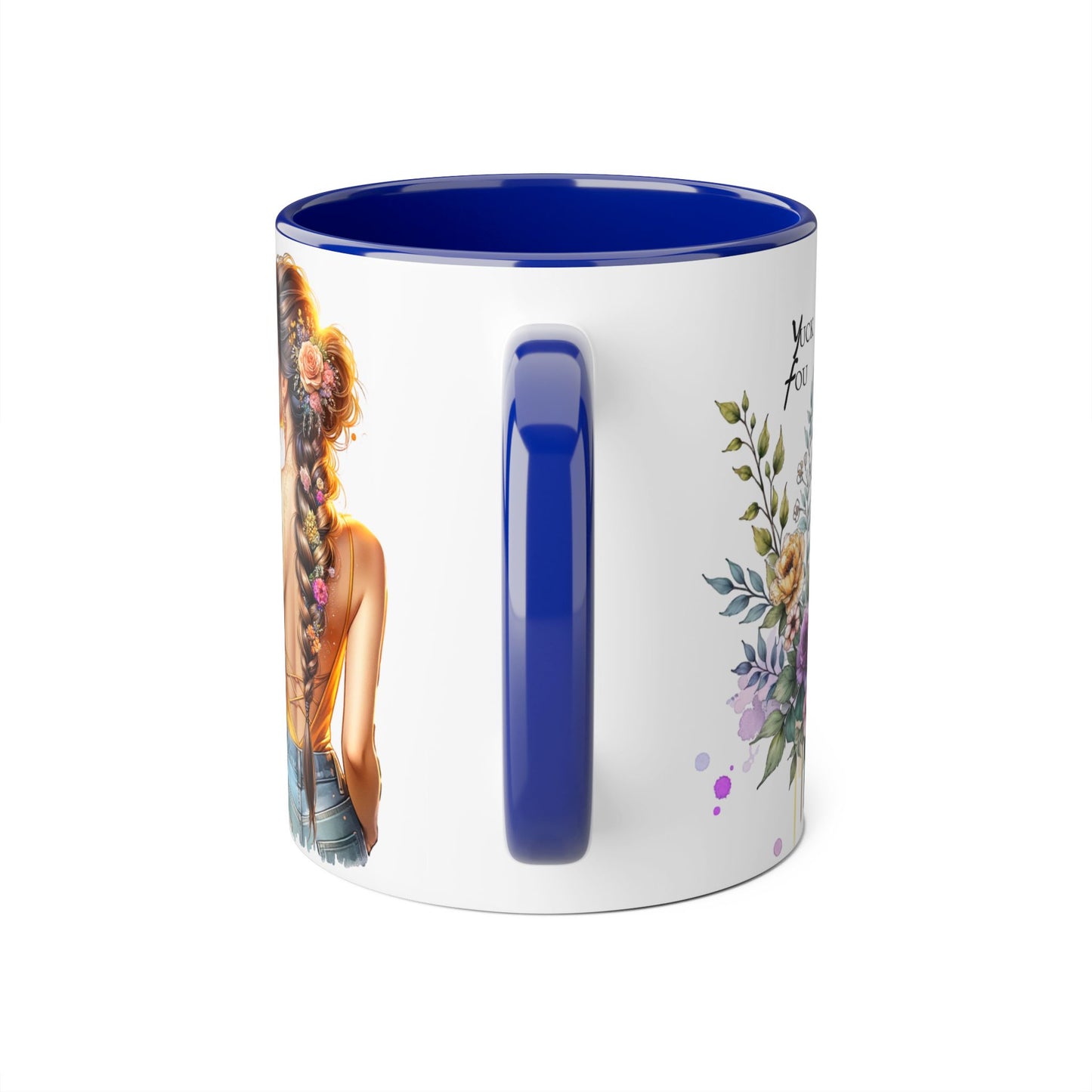 Yuck Fou Stylish Flower Girl Accent Mug, 11oz Coffee Cup, Unique Gift, Home Decor, Floral Mug for Friends, Mothers Day, Inspirational Quotes