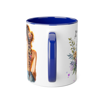 Yuck Fou Stylish Flower Girl Accent Mug, 11oz Coffee Cup, Unique Gift, Home Decor, Floral Mug for Friends, Mothers Day, Inspirational Quotes