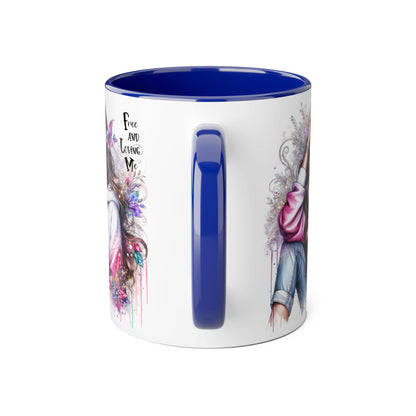 Bohemian Accent Mug - Free and Loving Me, Coffee Lover Gift, Artistic Drinkware, Unique Home Decor, Inspirational Mug