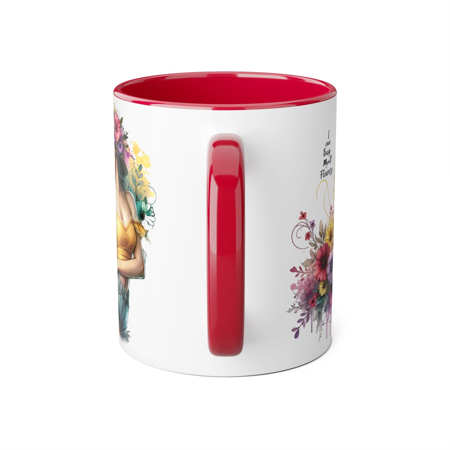 I Can Buy Myself Flowers Chic Floral Accent Mug, Coffee Cup, Gift for Flower Lovers, Tea Mug, Spring Decor, Mother's Day, Home Office Vibe