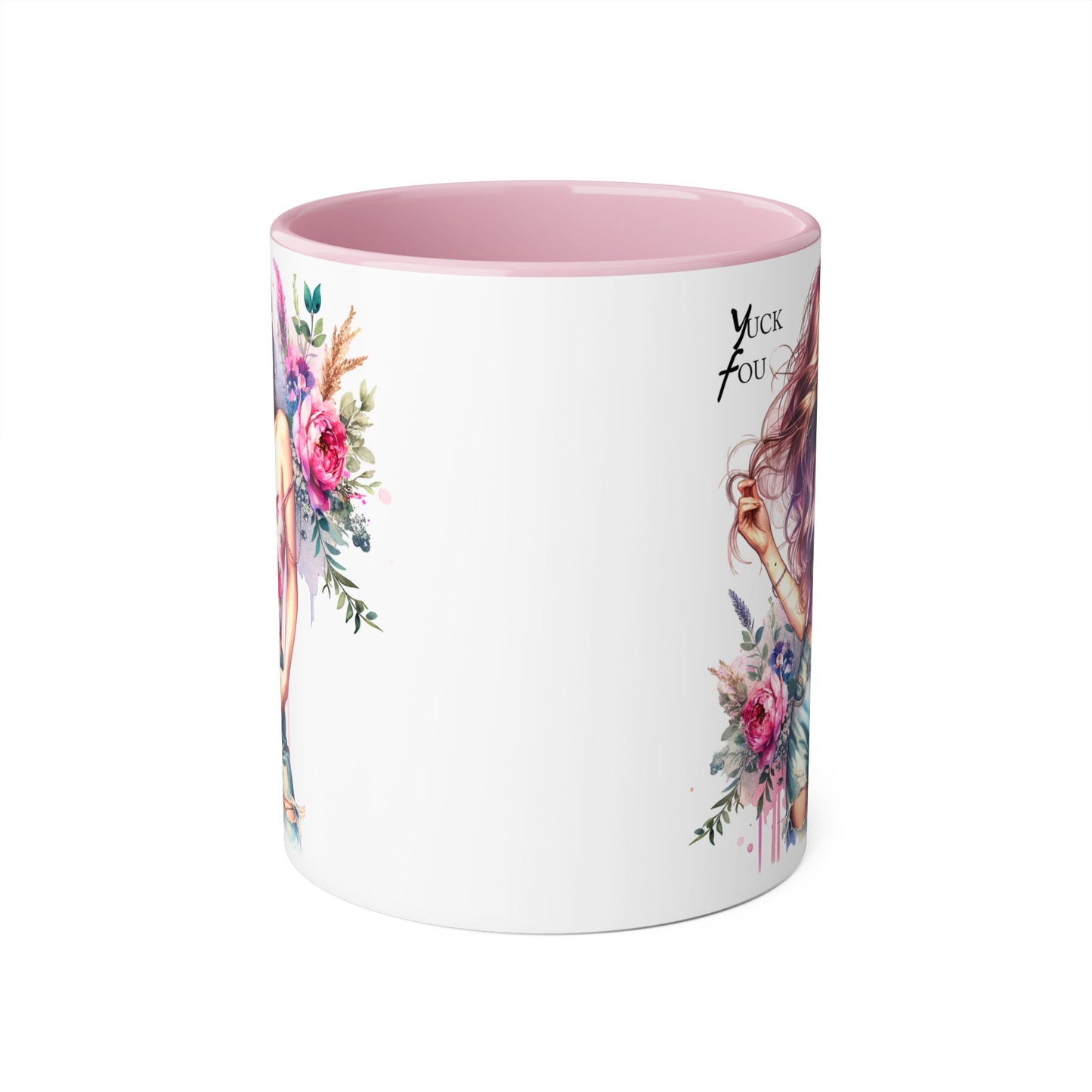 Yuck Fou Stylish Flower Girl Mug, Floral Coffee Cup, Boho Drinkware, Gift for Her, Artful Tea Mug