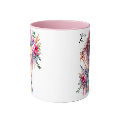 Yuck Fou Stylish Flower Girl Mug, Floral Coffee Cup, Boho Drinkware, Gift for Her, Artful Tea Mug