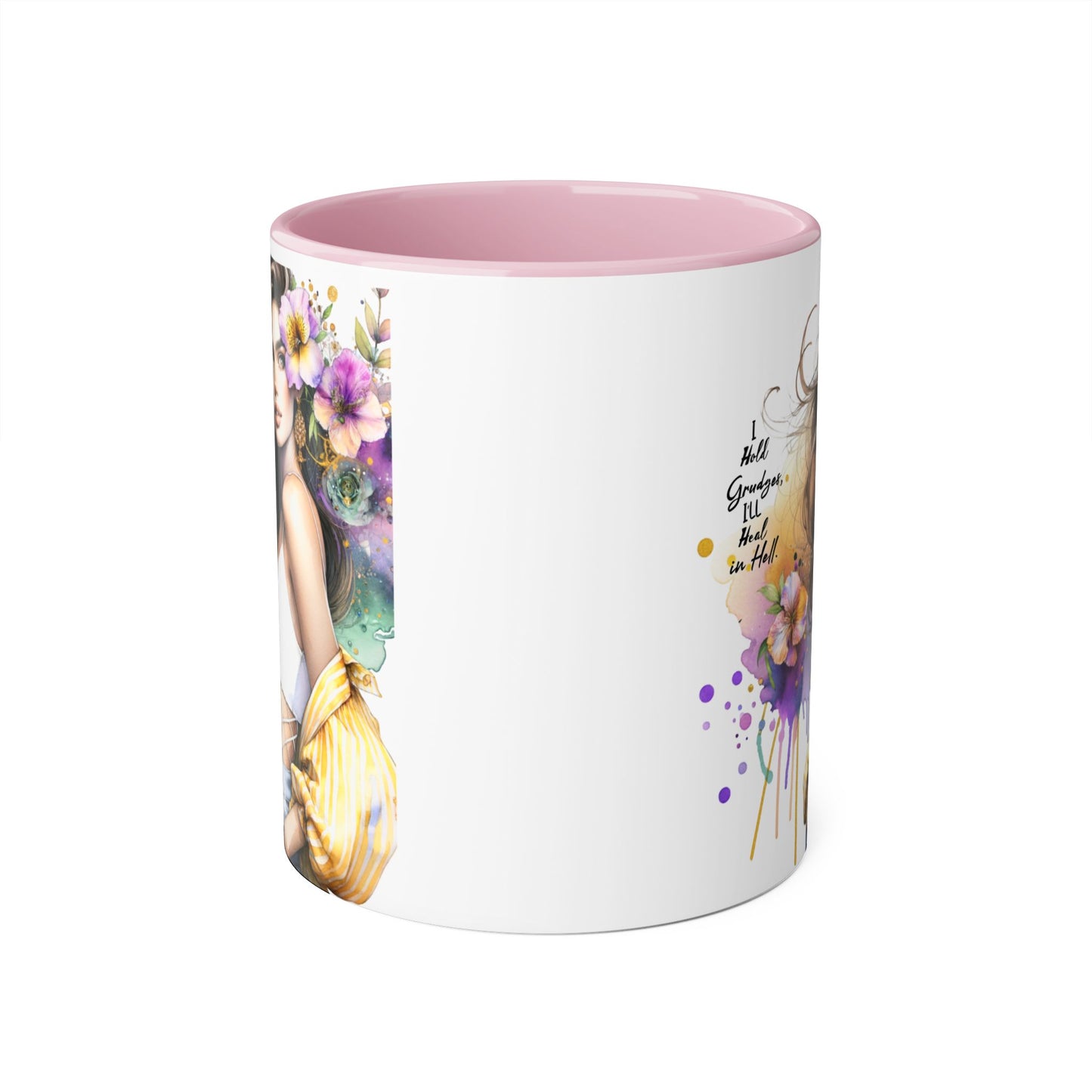 I Hold Grudges, I'll Heal in Hell  Humoristic Elegant Floral Accent Mugs for Coffee Lovers, Inspirational Gift, Home Decor, Unique Art, Perfect for Birthdays, Mother’s Day