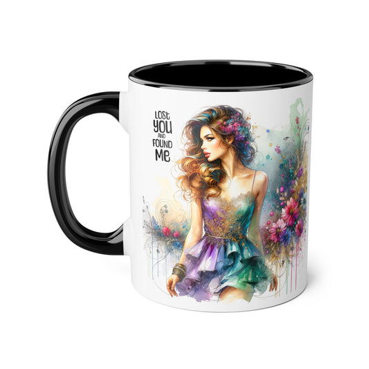 Lost You and Found Me Colorful Floral Accent Mug, Vibrant Art Coffee Cup for Flower Lovers, Inspirational Gift for Mother's Day, Chic Drinkware