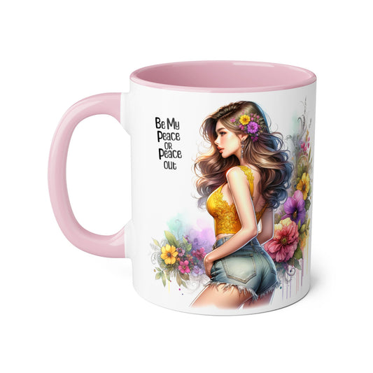 Be My Peace or Peace Out Colorful Woman's Peace Mug - Floral Design, Gift for Friends, Inspirational Coffee Cup, Unique Kitchen Decor, Birthday and Friendship Gift