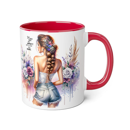 Money Can't Buy Happiness But It Can Buy Divorce Humoristic Floral Art Accent Mug, Inspirational Gift for Her, Coffee Cup with Quotes, Unique Ceramic Drinkware, Mother's Day Present