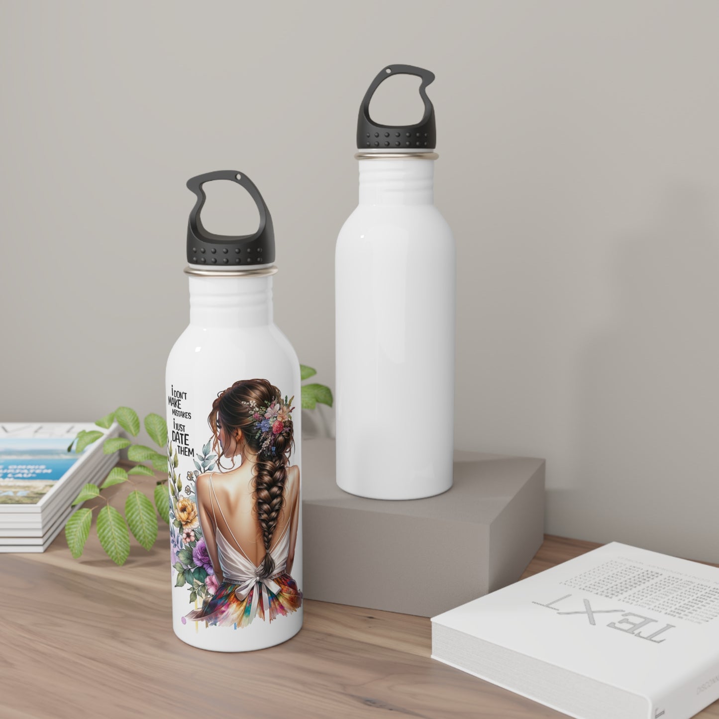 I Don't Make Mistakes, I Date Them Floral Motivational Water Bottle, Inspirational Stainless Steel Bottle, Eco-Friendly Hydration, Gift for Her, Fitness and Yoga Accessory