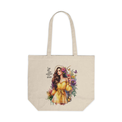 I Am My Own Happily Ever After Floral Canvas Tote Bag, Boho Shopping Bag, Eco-Friendly Reusable Bag, Gift for Her, Summer Tote, Beach Bag, Handmade