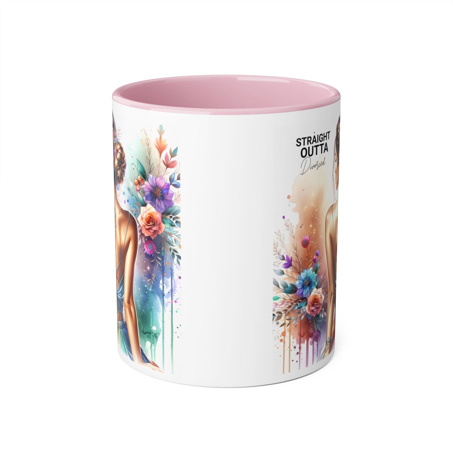Straight Outta Divorced Humoristic Vibrant Accent Mugs, 11oz - Artistic Coffee Cup, Floral Design Mug, Unique Gift for Her, Birthday Present, Home Décor