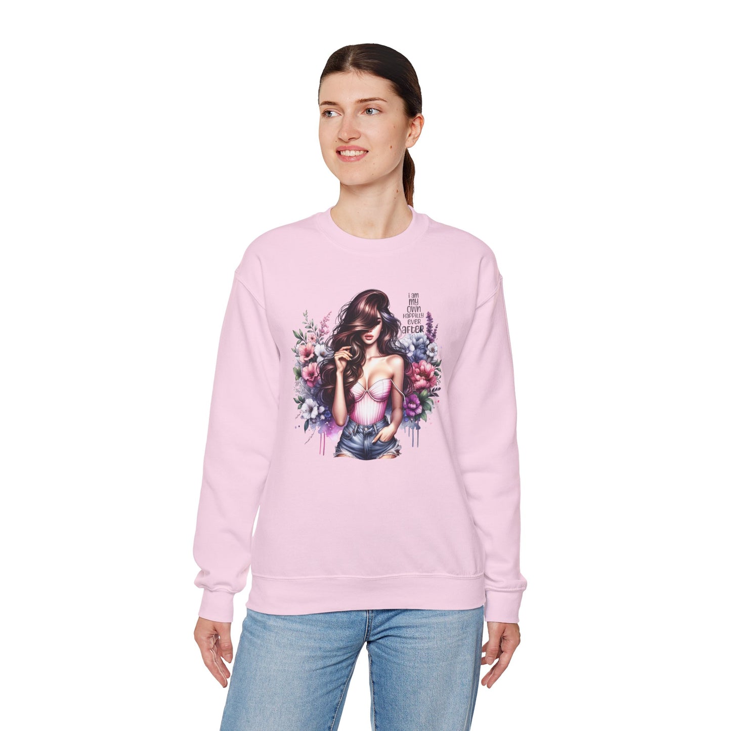 I Am My Own Happily Ever After  Floral Goddess Crewneck Sweatshirt, Cozy Women's Apparel, Boho Style, Gift for Her, Trendy Sweatshirt, Chic Layering Piece