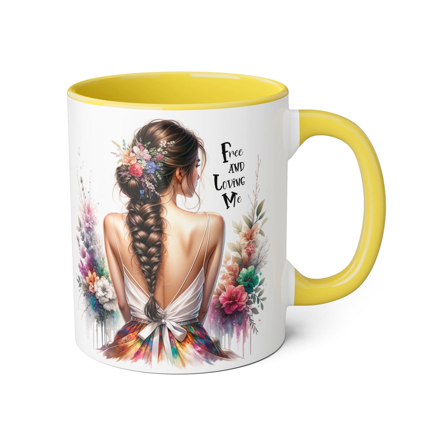 Floral Art Mug - 'Free and Loving Me', Coffee Cup, Gift for Her, Home Decor, Personalized Drinkware, Inspirational Mugs, Floral Design