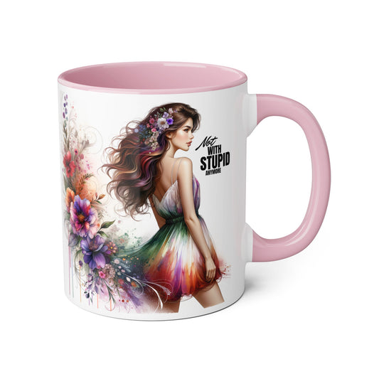 Not With Stupid Anymore Humoristic Colorful Art Mugs with Sassy Quotes, Gift for Friends, Unique Coffee Cup, Perfect for Birthdays, Home Decor, Tea Lover's Mug