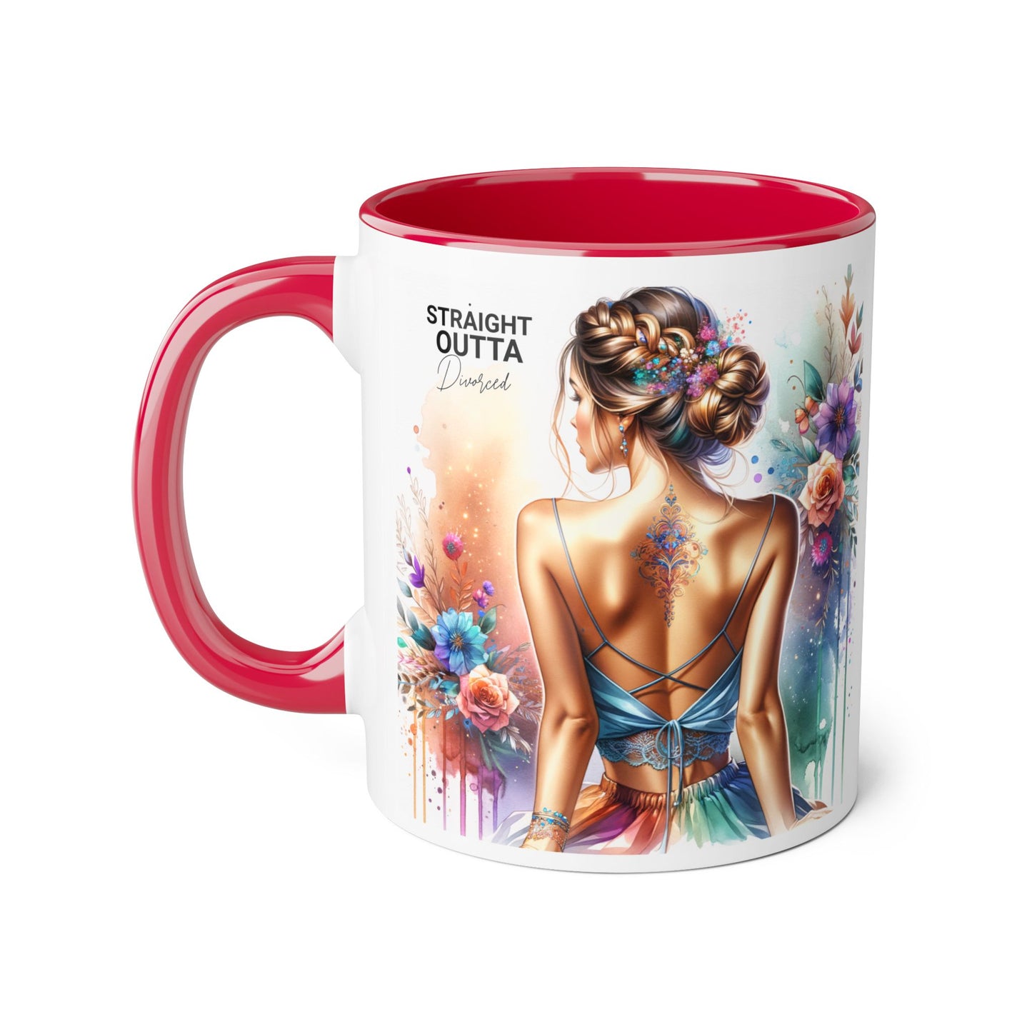 Straight Outta Divorced Humoristic Vibrant Accent Mugs, 11oz - Artistic Coffee Cup, Floral Design Mug, Unique Gift for Her, Birthday Present, Home Décor