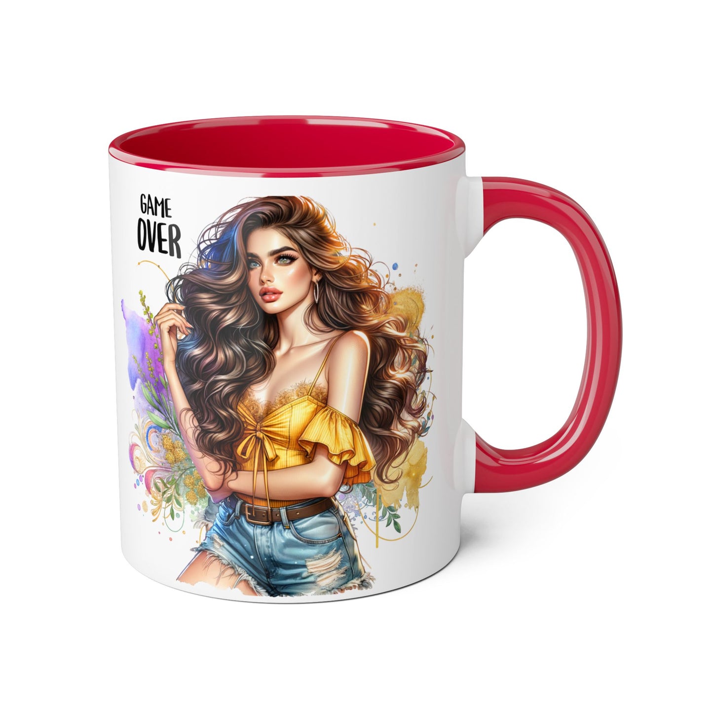 Game Over Accent Mug, 11oz Coffee Cup for Gaming Lovers, Unique Gift for Her, Fun Drinkware for Celebrations, Stylish Tea Mug
