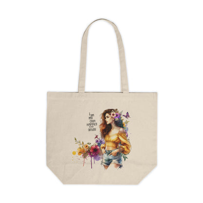 I Am My Own Happily Ever After Boho Floral Canvas Tote Bag, Stylish Shopper Tote, Eco-Friendly Grocery Bag, Gift for Her, Summer Market Bag