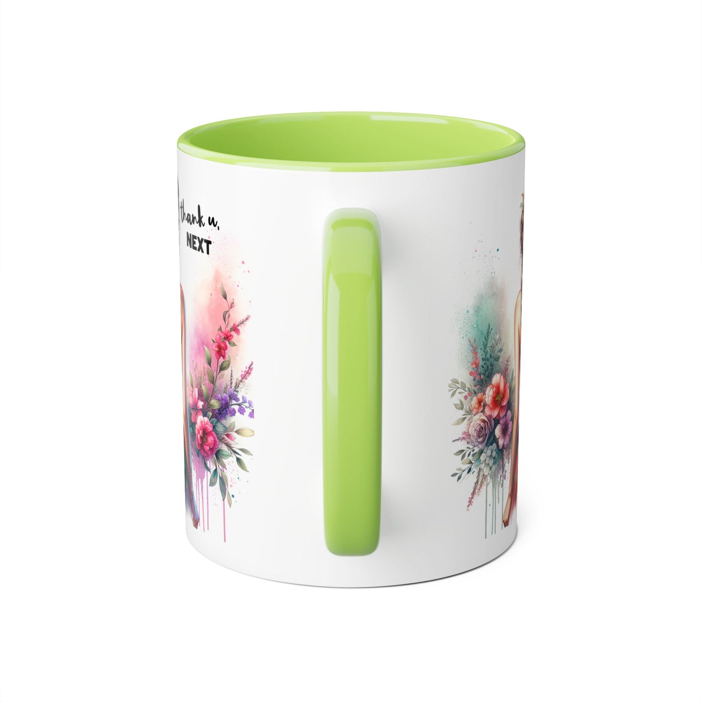 Thank U, Next Artistic Floral Accent Mug, Thank U Next Coffee Cup, Colorful Tea Mug, Gift for Her, Inspirational Art Drinkware