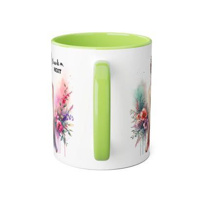 Thank U, Next Artistic Floral Accent Mug, Thank U Next Coffee Cup, Colorful Tea Mug, Gift for Her, Inspirational Art Drinkware