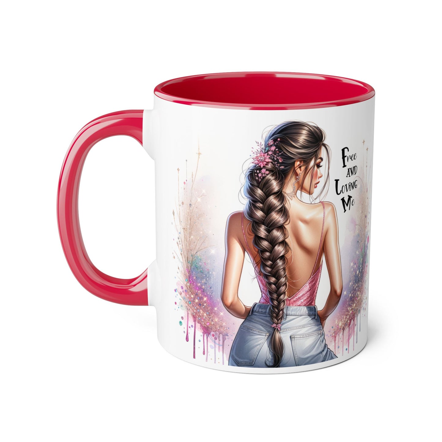 Empowerment Accent Mug, 11oz - Free And Loving Me Design, Inspirational Gift, Coffee Lovers, Self-Love, Artistic Home Decor, Feminine Vibe