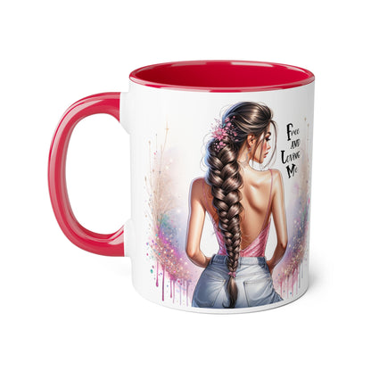 Empowerment Accent Mug, 11oz - Free And Loving Me Design, Inspirational Gift, Coffee Lovers, Self-Love, Artistic Home Decor, Feminine Vibe