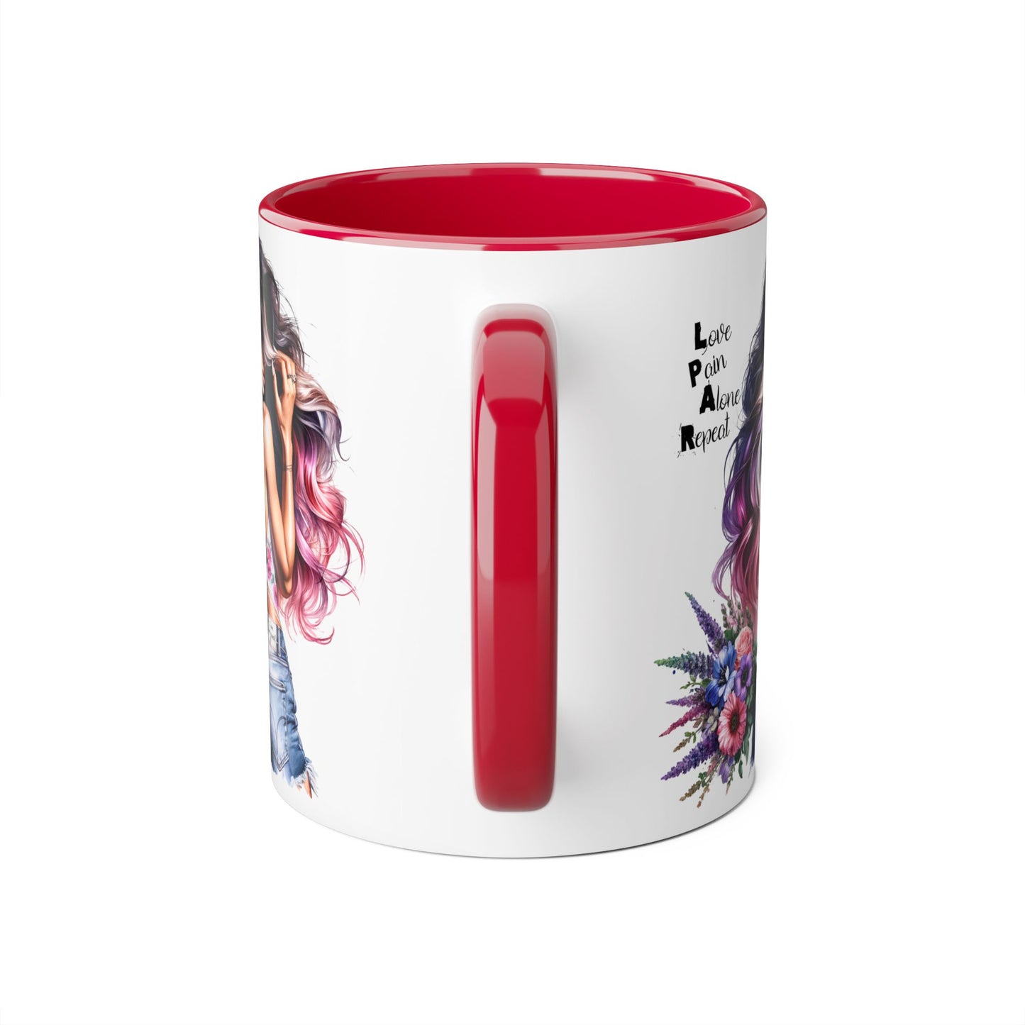 Vibrant Floral Accent Mug - Love Pain Alone Repeat, Coffee Lover Gift, Inspirational Drinkware, Art Mug, Stylish Home Decor