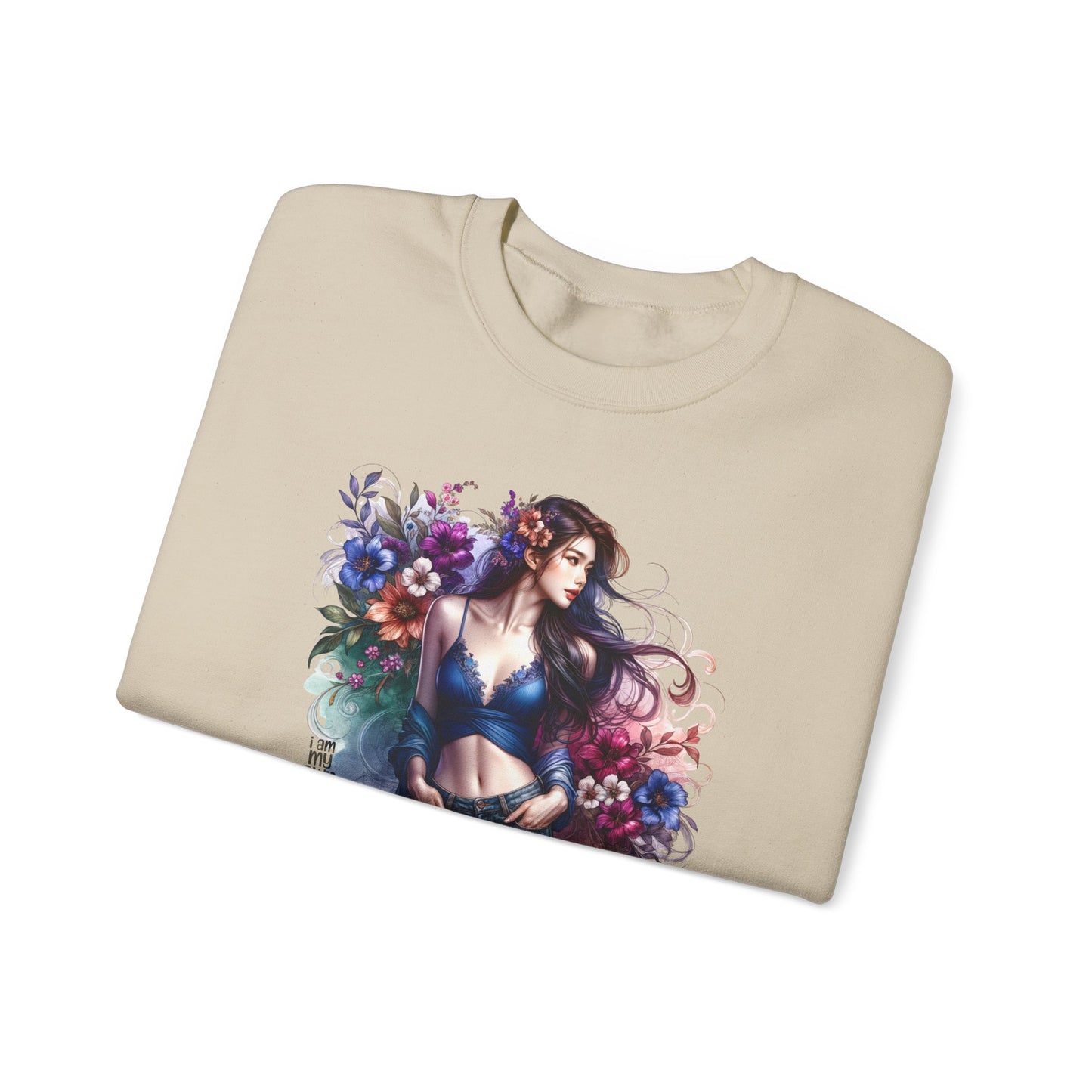 I Am My Own Happily Ever After  Floral Goddess Sweatshirt | Cozy Unisex Crewneck | Perfect Gift for Fall/Winter, Artistic Apparel, Wall Art Sweatshirt, Everyday Wear