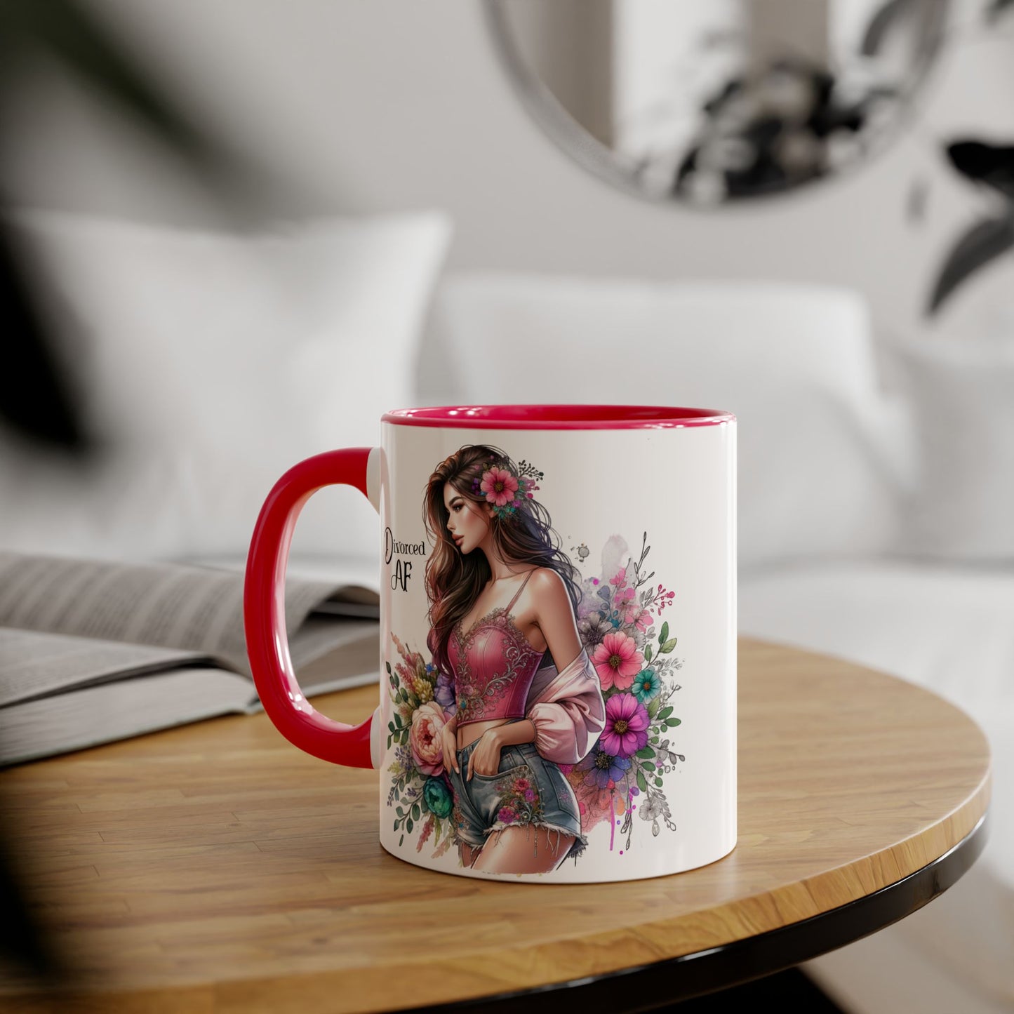 Divorced AF Accent Mug - Trendy Floral Coffee Cup, Perfect Gift for Empowered Women, Humor, Self-Care, Friendship