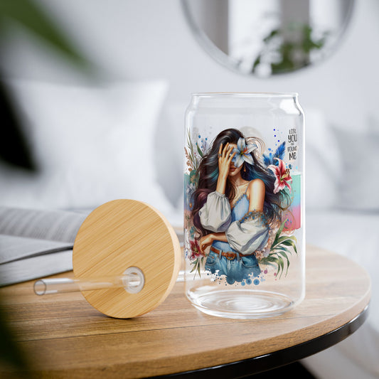 Lost You and Found Me Artistic Sipper Glass, 16oz, Personalized Drinkware, Eco-Friendly Beverage Jar, Unique Gifts, Home Decor, Chic Party Accessory