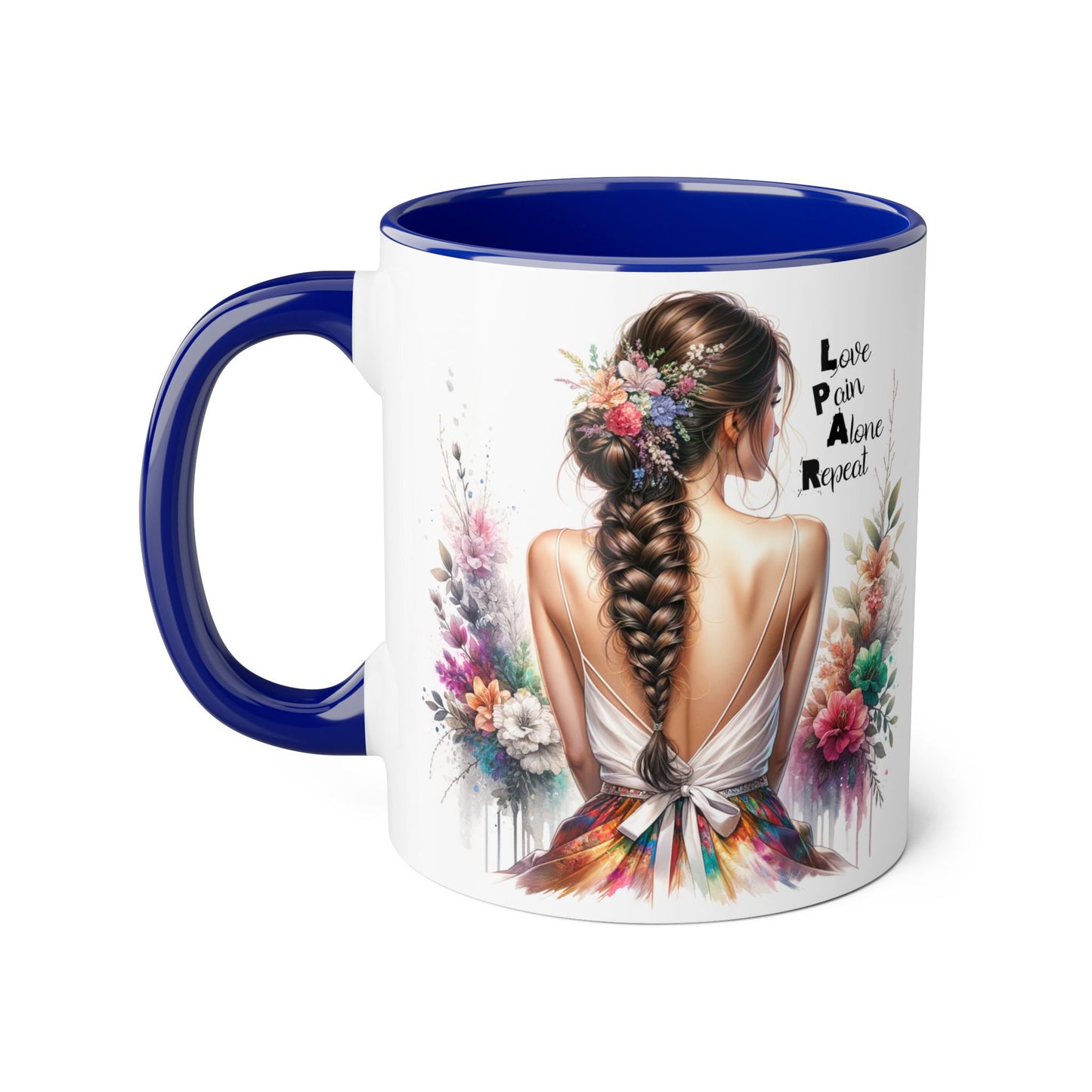 Beautiful Floral Accent Mug, Inspirational Coffee Cup, Love Pain Alone Repeat, Gift for Her, Home Decor, Bohemian Style