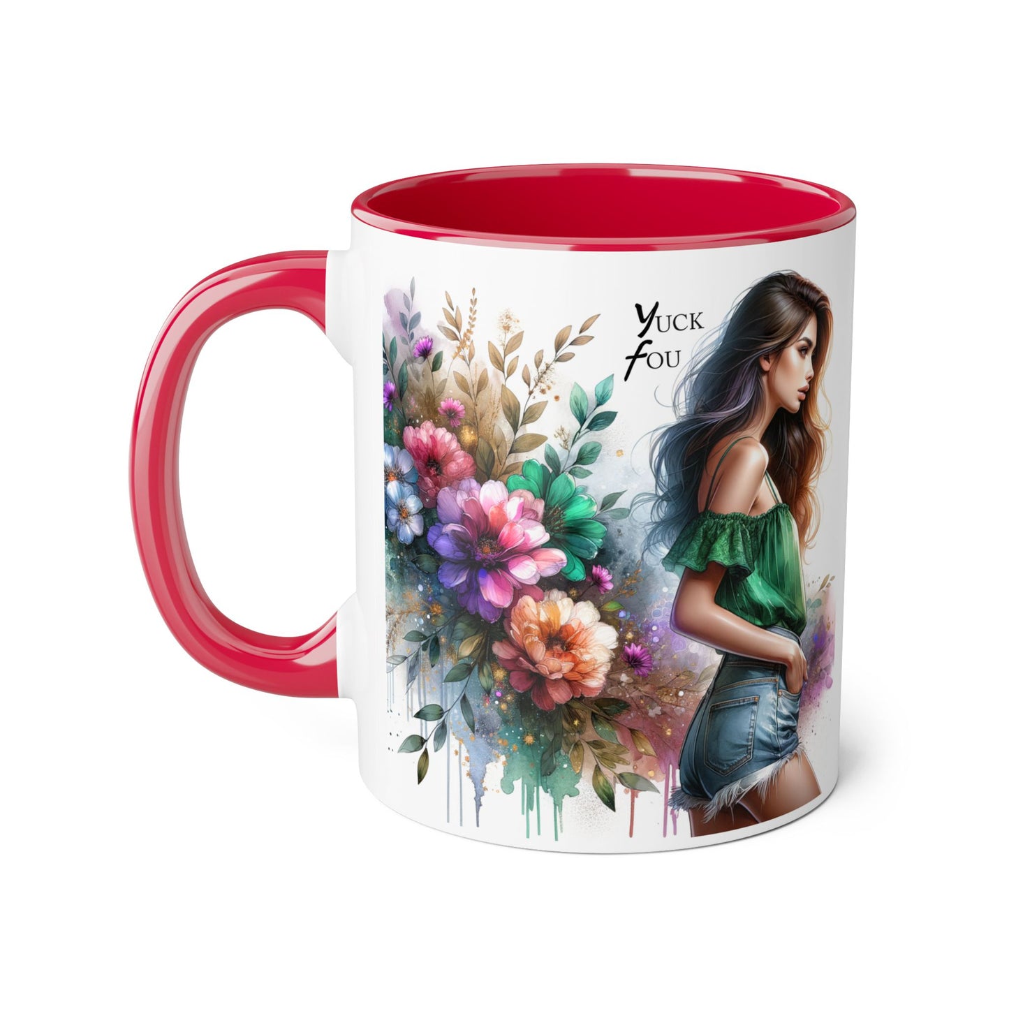 Yuck Fou Floral Accent Mug, 11oz Ceramic Coffee Cup, Inspirational Gift, Home Decor, Unique Art Mug, Perfect for Coffee Lovers