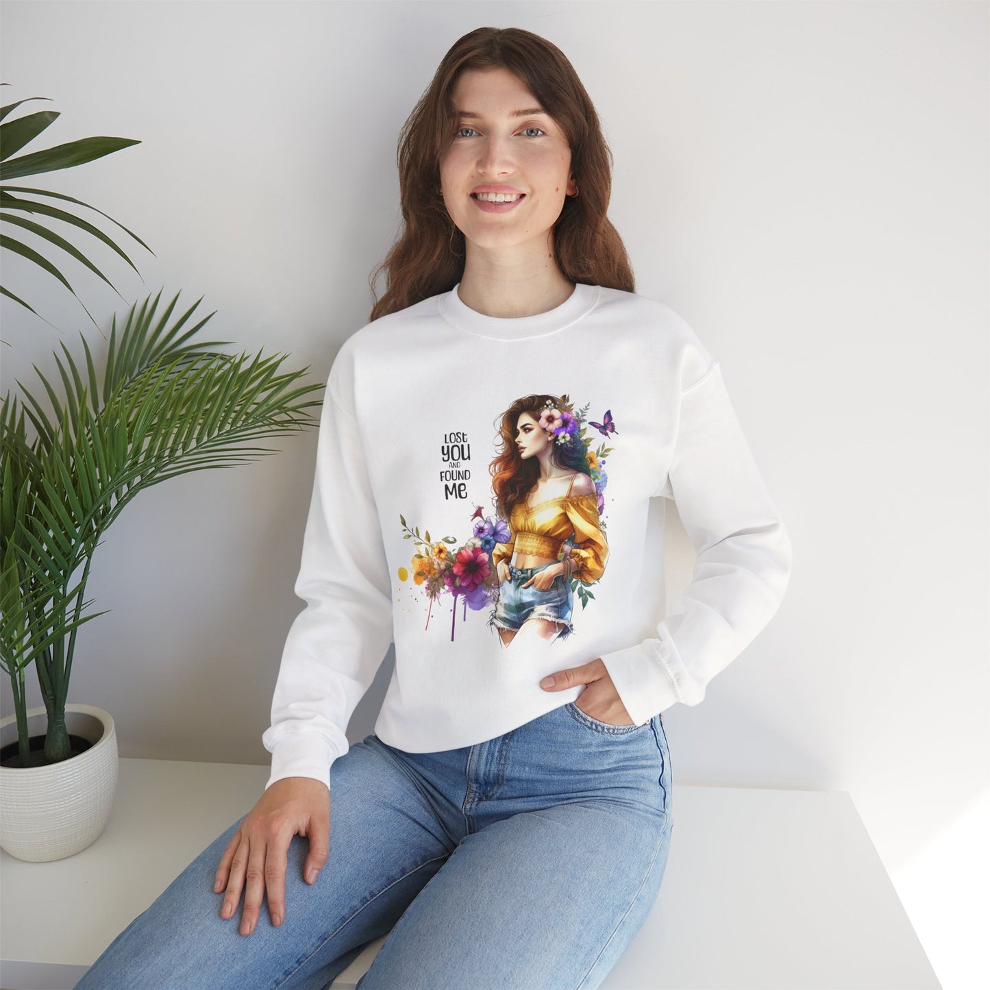 Lost You And Found Me Floral Art Crewneck Sweatshirt, Cozy Unisex Sweater, Gift for Her, Spring Fashion, Inspirational Quote Apparel