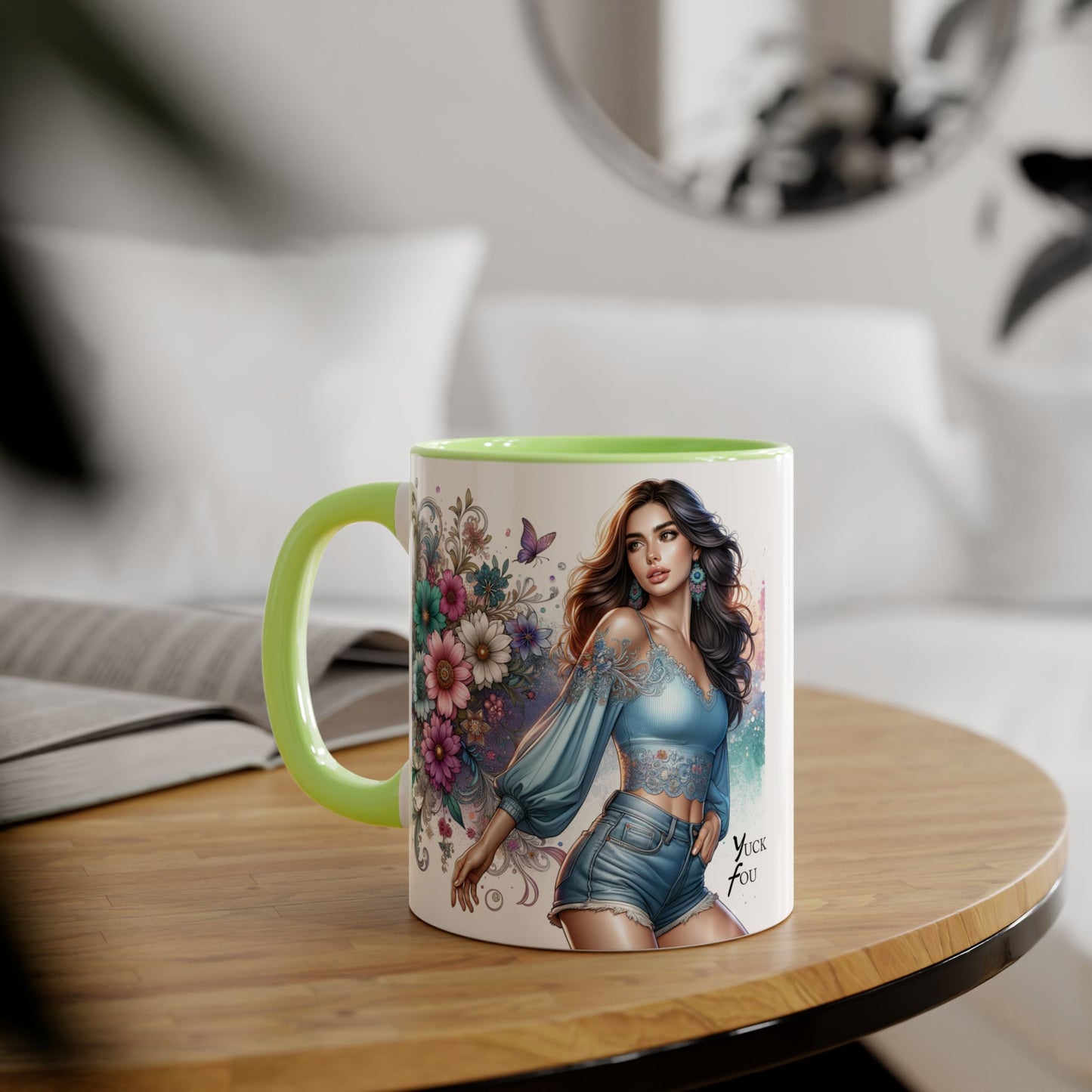 Yuck Fou Artistic Accent Mug, Floral Coffee Cup, Unique Gift for Her, Decorative Drinkware, Birthday Present, Home Décor