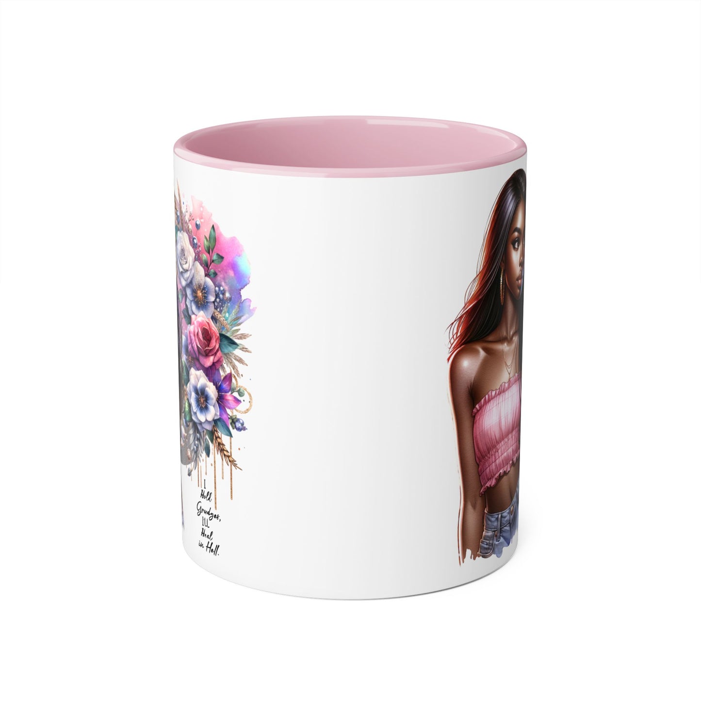 I Hold Grudges, I'll Heal in Hell  Humoristic Bohemian Floral Accent Mug, Stylish Coffee Cup, Ideal for Gifting, Home Decor, Motivational Quote Mug, Perfect for Every Occasion
