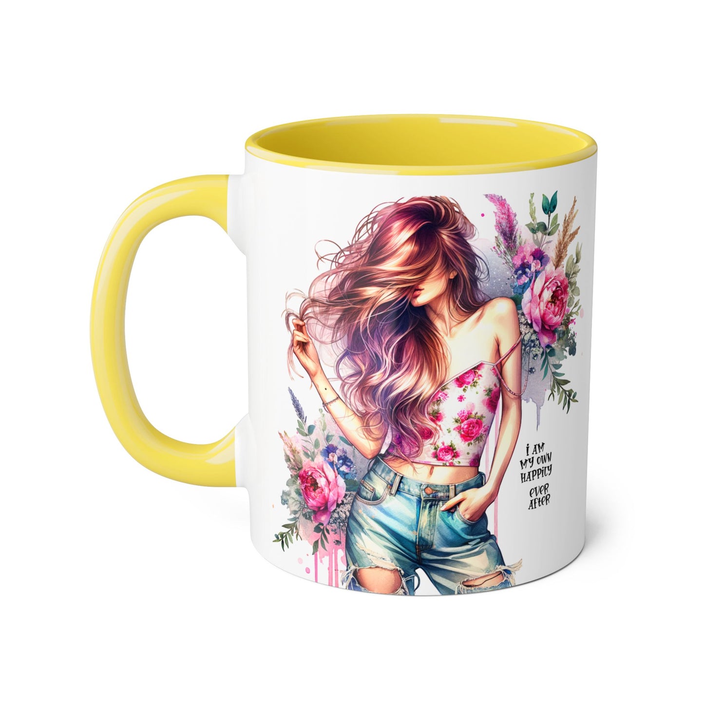 I Am My Own Happily Ever After Floral Beauty Accent Mug - Inspirational Coffee Cup, Gift for Her, Floral Mug, Motivational Drinkware, Cute Kitchen Decor