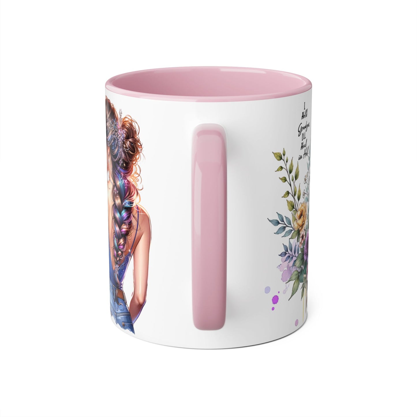 I Hold Grudges, I'll Heal in Hell  Humoristic Floral Inspirational Accent Mug, 11oz Coffee Cup, Gift for Her, Home Office Decor, Mother's Day, Personalized Drinkware