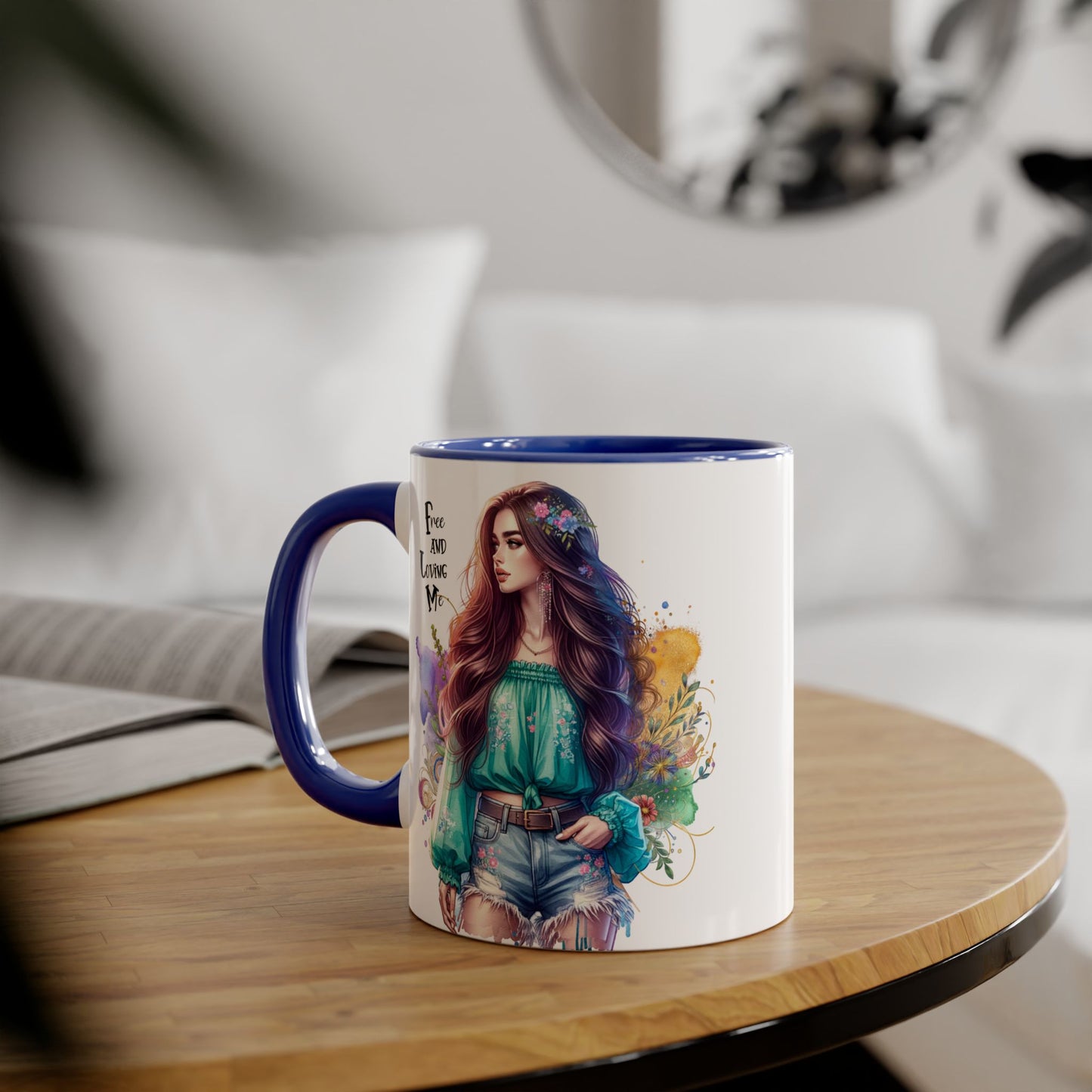 Free and Loving Me Bohemian Accent Mug with Inspirational Quote, Free and Love Me, Unique Gift for Coffee Lovers, Artistic Mugs for Women, Colorful Drinkware