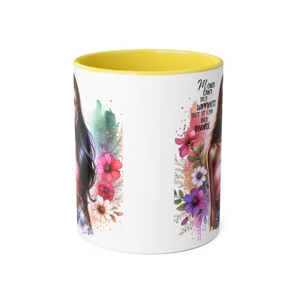 Money Can't Buy Happiness But It Can Buy Divorce Humoristic Empowering Accent Mugs, Motivational Coffee Cup, Inspirational Tea Mug, Unique Gift for Her, Artistic Floral Mug