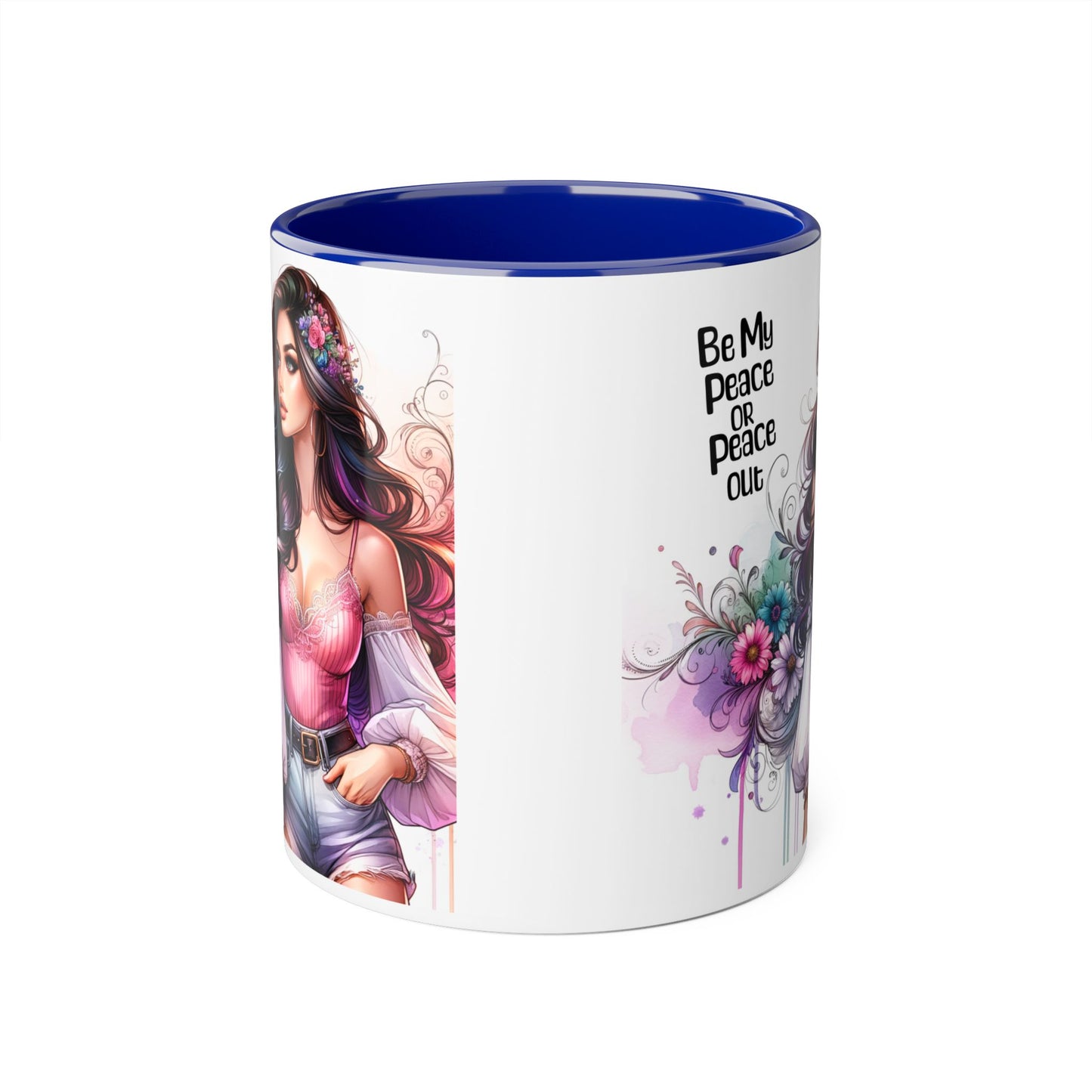 Bohemian Accent Mug, Be My Peace or Peace Out Gift, Artistic Coffee Mug, Floral Coffee Cup, Gift for Her